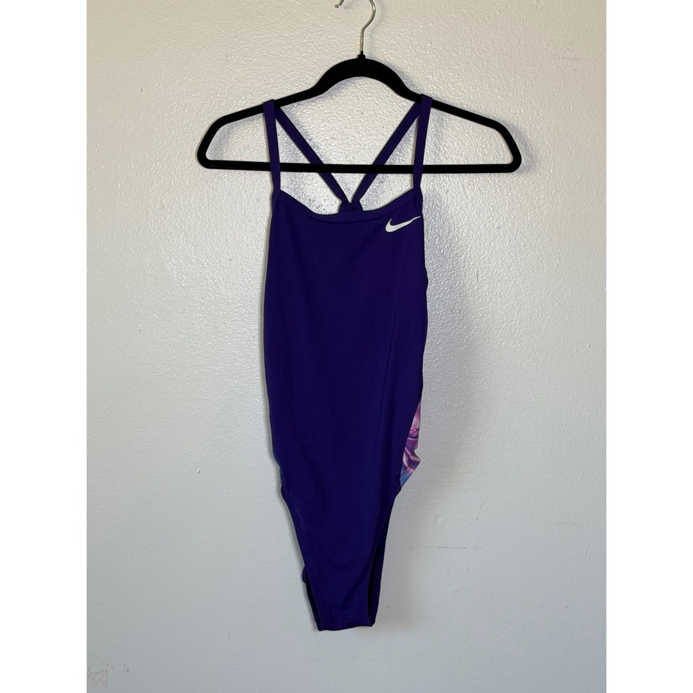 Nike HydraStrong Women's 1 Piece Swimsuit Purple Cutout Strappy Athletic Size 8